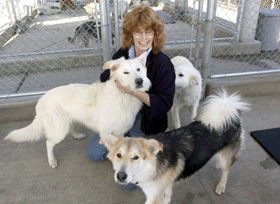 Beaverdell, Kathy Woodward and dogs, summer 2002.gif (46565 bytes)